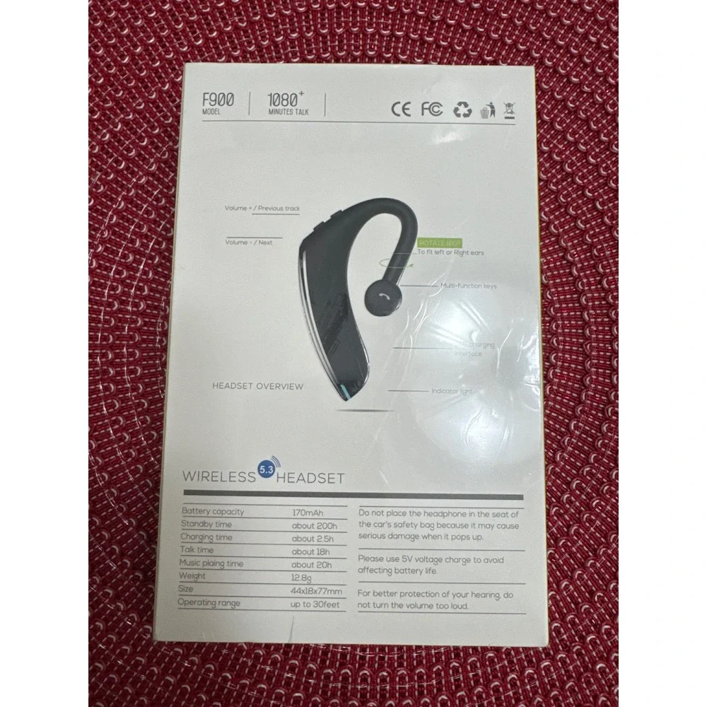 F900 Wireless Headset Bluetooth‎ Earphone 1080 Minutes Talk Time New